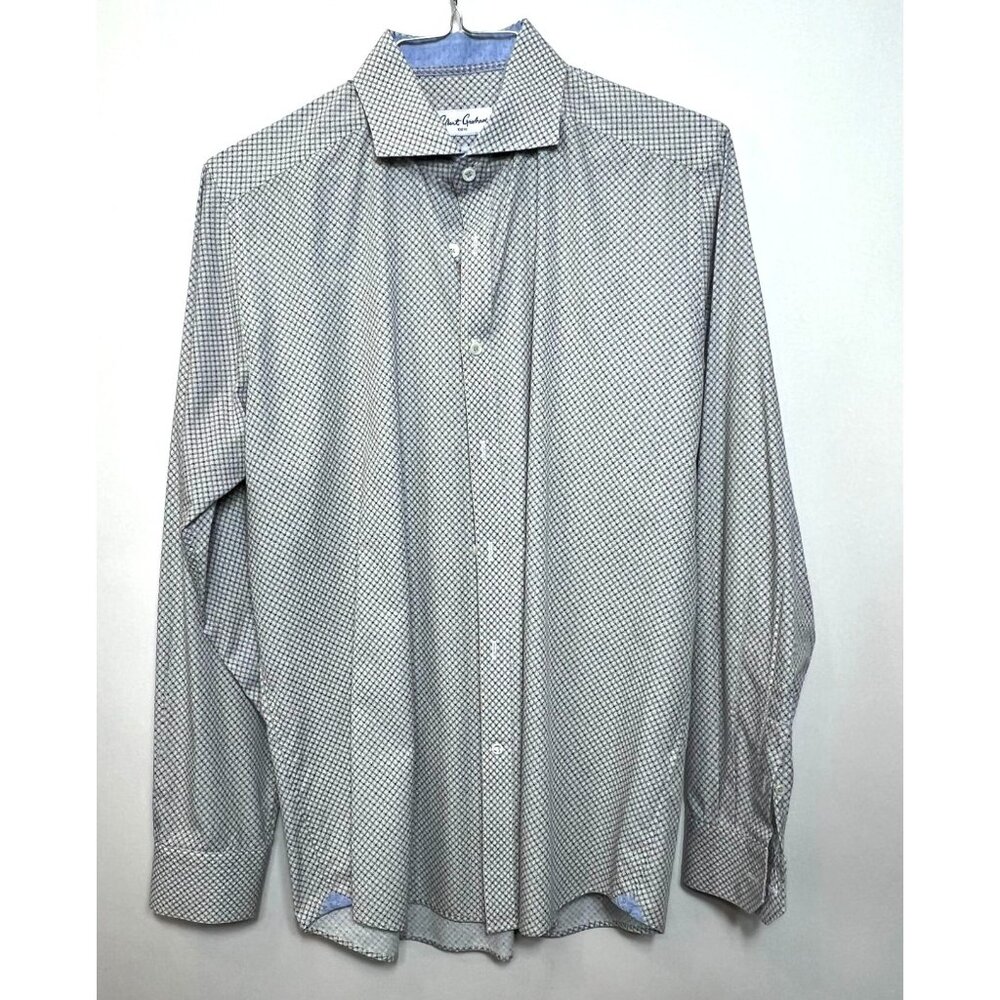 Robert Graham Blue Yellow Brown Geometric Button Down Shirt Size 42/16.5/Large